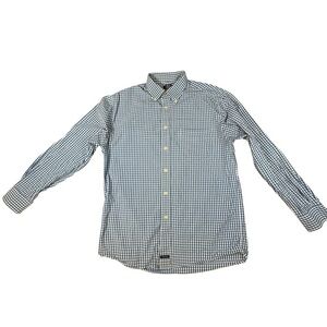 Structure Blue White Mens M Dress Shirt Gingham Check Plaid Long Sleeve Vtg